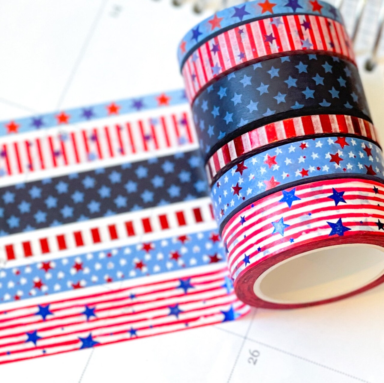 FOILED 4th Of July America Red White & Blue Stars & Stripes Washi Tape Set (#W062)